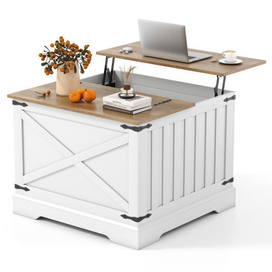 Farmhouse Lift Top Coffee Table with Hidden Storage Compartment-Rustic Brown