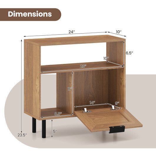 Accent Side End Table with Storage Shelf and Cabinet for Small Space-Natural