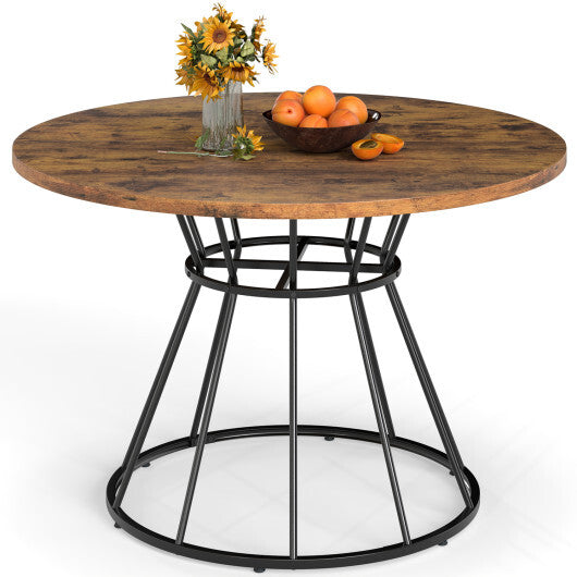 47 Inches Round Dining Table for 4 Farmhouse Kitchen Table with Wooden Tabletop-Black