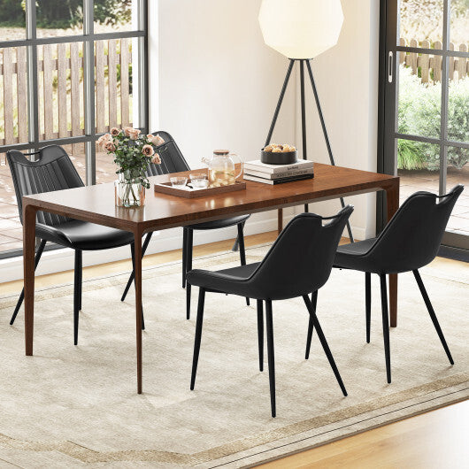Dining Chair Set of 4 Faux Leather Upholstered Kitchen Chairs with Metal Legs-Gray