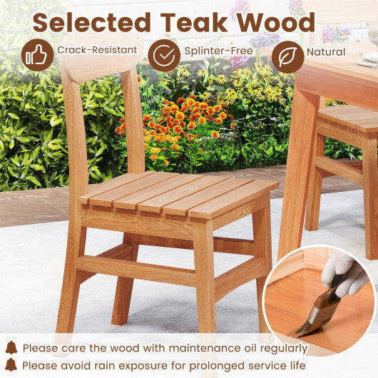 Patio Teak Wood Chair Armless Dining Chair with Slatted Seat