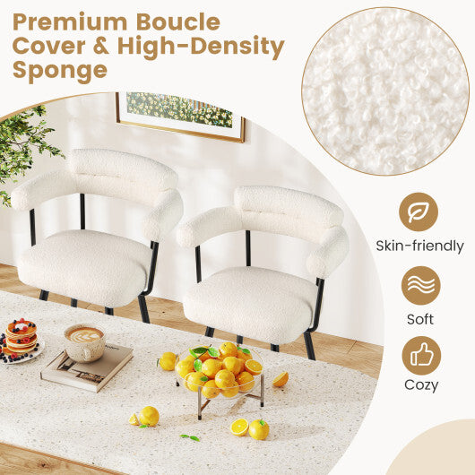 Swivel Bar Stool Set of 2 Counter Height Chairs with Curved Back and Arms-White