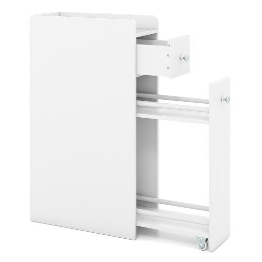Small Bathroom Storage Cabinet 4-Tier with Slide Out Drawers on Casters-Black