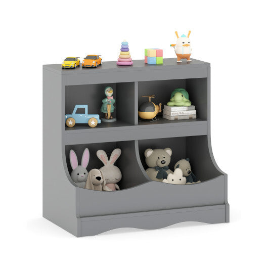 Toy Storage Organizer 4-Cubby Kids Bookcase for Toys and Books-Pink