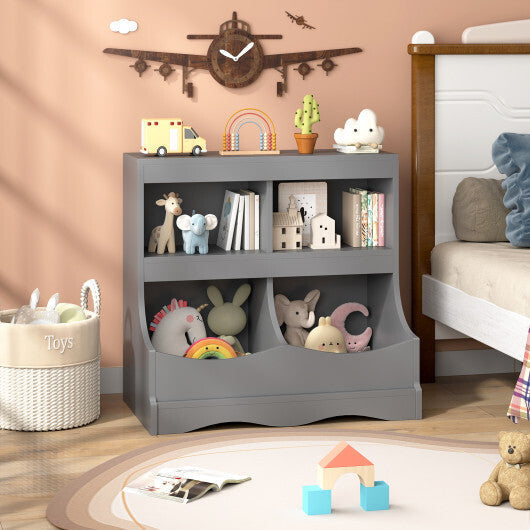 Toy Storage Organizer 4-Cubby Kids Bookcase for Toys and Books-Pink