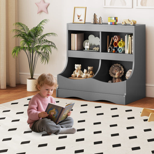 Toy Storage Organizer 4-Cubby Kids Bookcase for Toys and Books-Pink