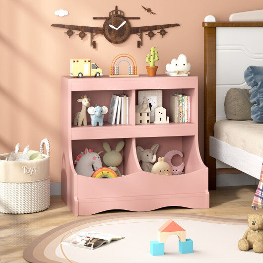 Toy Storage Organizer 4-Cubby Kids Bookcase for Toys and Books-Pink