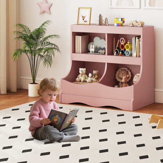 Toy Storage Organizer 4-Cubby Kids Bookcase for Toys and Books-Pink