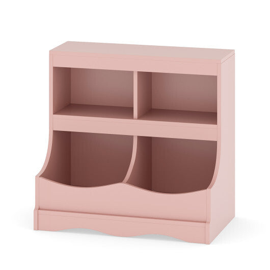 Toy Storage Organizer 4-Cubby Kids Bookcase for Toys and Books-Pink