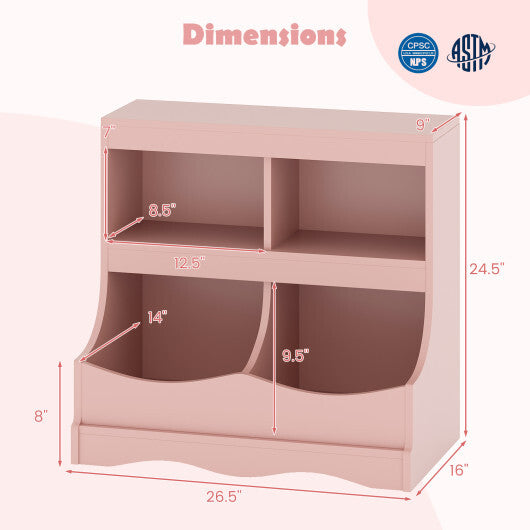 Toy Storage Organizer 4-Cubby Kids Bookcase for Toys and Books-Pink