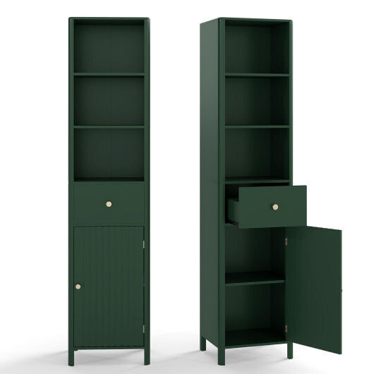 67 Inch Tall Bathroom Cabinet  Narrow Floor Cabinet with Fluted Door-Beige