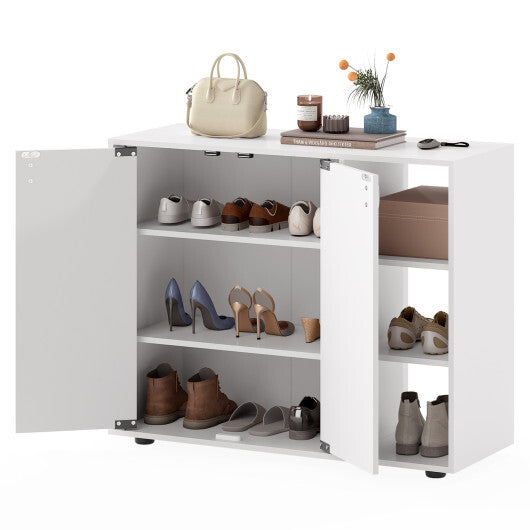 3-Tier Shoe Cabinet with Doors with Adjustable Open Shelves for Entryway-Natural