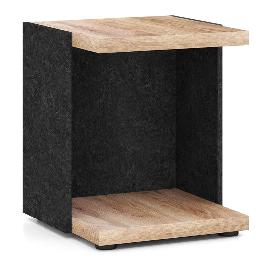 End Table 2-Tier Sofa Side Table with Open Storage Shelf-Oak