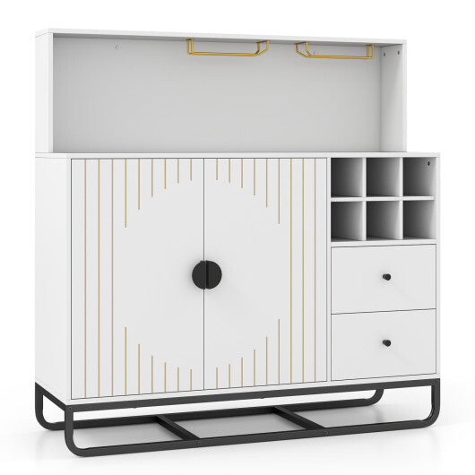 Home Bar Cabinet with Wine Rack Glass Holder and Adjustable Shelf-Black