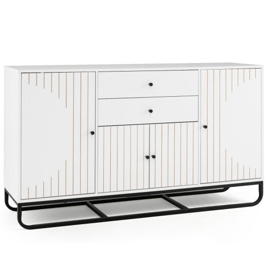 Modern Buffet Sideboard Cabinet w/ 2 Drawers & Adjustable Shelves for Dining Room-White