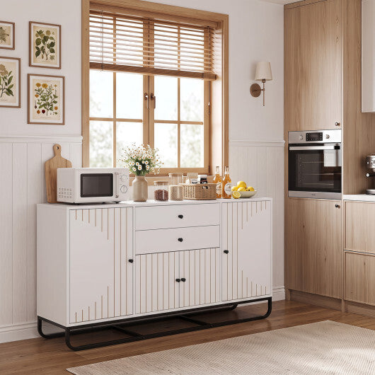 Modern Buffet Sideboard Cabinet w/ 2 Drawers & Adjustable Shelves for Dining Room-White