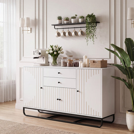 Modern Buffet Sideboard Cabinet w/ 2 Drawers & Adjustable Shelves for Dining Room-White