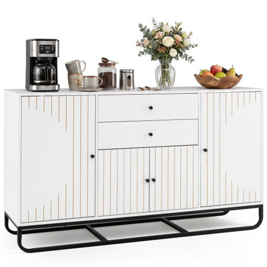 Modern Buffet Sideboard Cabinet w/ 2 Drawers & Adjustable Shelves for Dining Room-White
