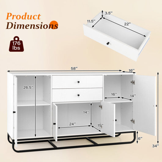 Modern Buffet Sideboard Cabinet w/ 2 Drawers & Adjustable Shelves for Dining Room-White