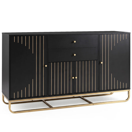 Modern Buffet Sideboard Cabinet w/ 2 Drawers & Adjustable Shelves for Dining Room-White