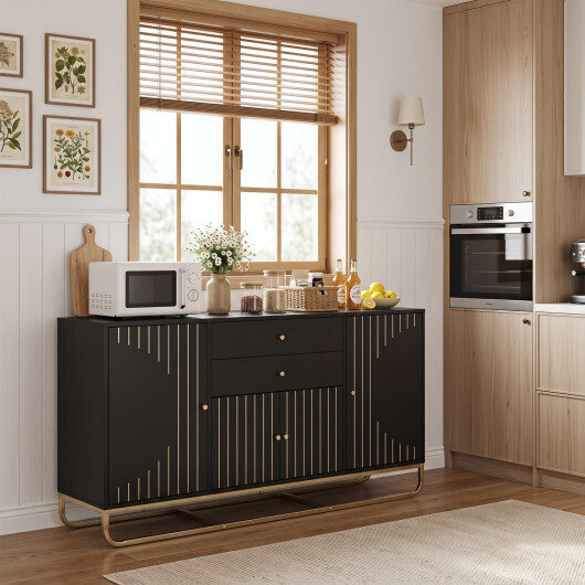Modern Buffet Sideboard Cabinet w/ 2 Drawers & Adjustable Shelves for Dining Room-White