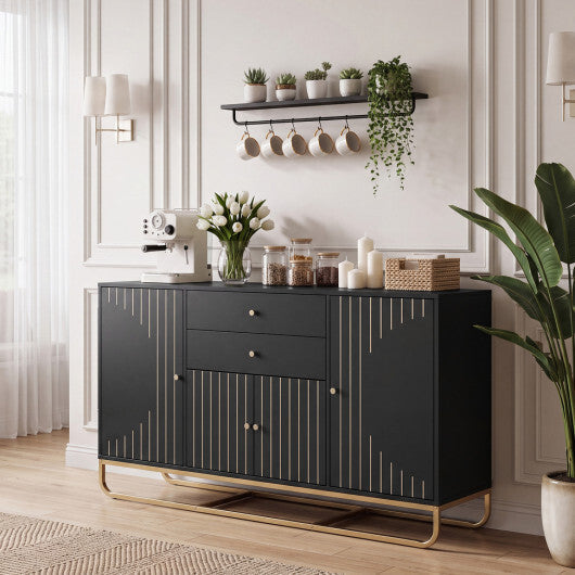 Modern Buffet Sideboard Cabinet w/ 2 Drawers & Adjustable Shelves for Dining Room-White