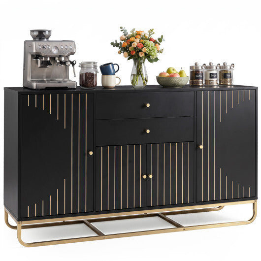 Modern Buffet Sideboard Cabinet w/ 2 Drawers & Adjustable Shelves for Dining Room-White
