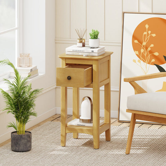 3-Tier Nightstand with Drawer and Open Storage Shelf-White