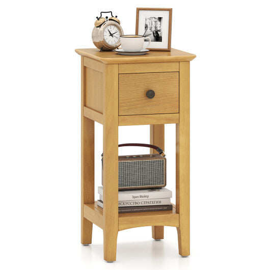 3-Tier Nightstand with Drawer and Open Storage Shelf-White