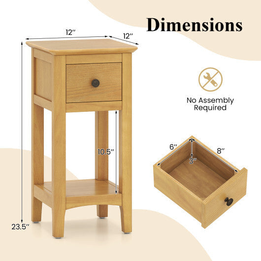 3-Tier Nightstand with Drawer and Open Storage Shelf-White