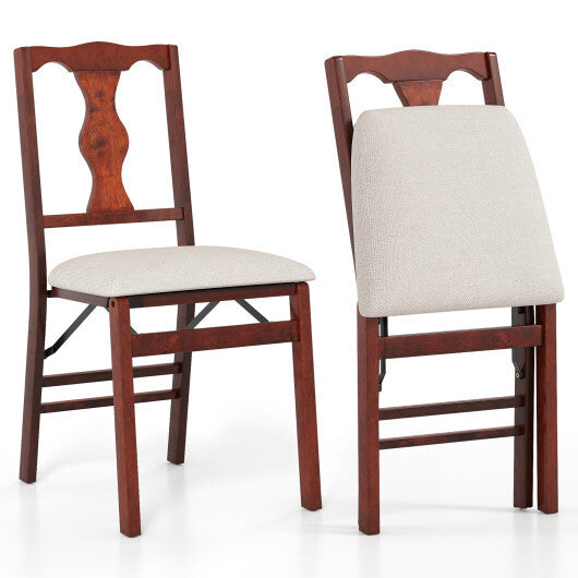 Folding Chairs Set of 2 Upholstered Dining Chairs with Comfy Padded Seats-Brown