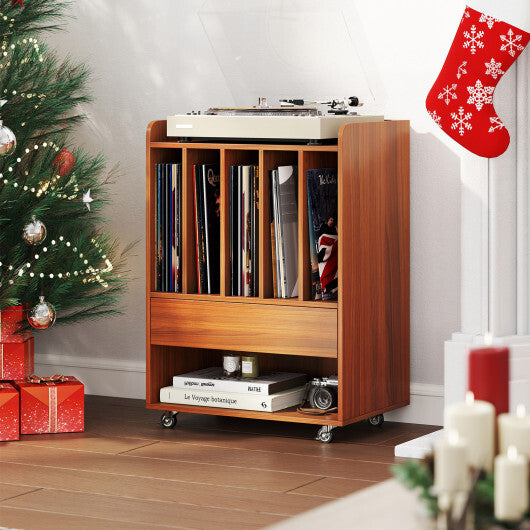 Record Player Stand Turntable Stand with Drawer and Record Holder-White