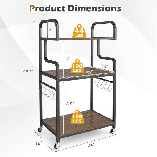 3-Tier Rolling Printer Stand Home Office Large Printer Cart with Storage Shelves-Rustic Brown