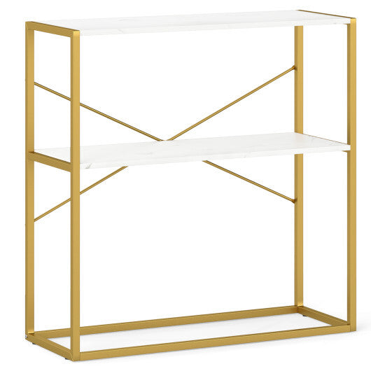 36" Console Table 2-Tier Entryway Table with Wooden Open Shelves and Metal Frame-White