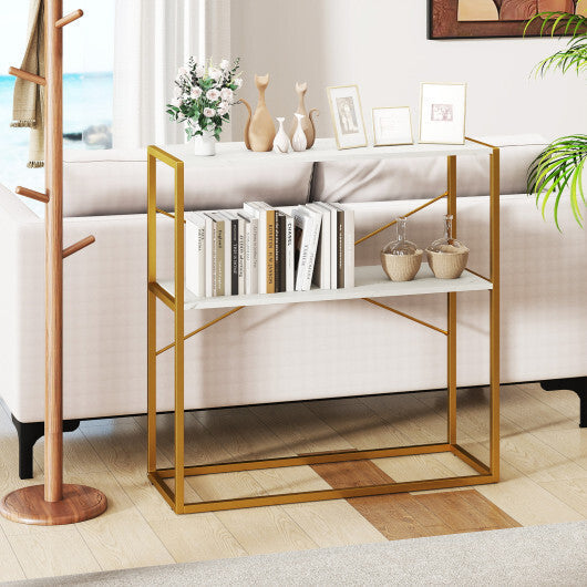 36" Console Table 2-Tier Entryway Table with Wooden Open Shelves and Metal Frame-White