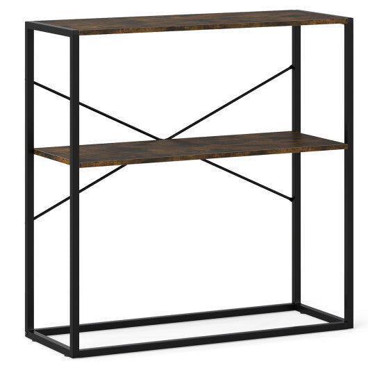36" Console Table 2-Tier Entryway Table with Wooden Open Shelves and Metal Frame-White