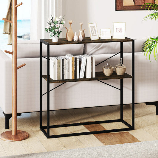 36" Console Table 2-Tier Entryway Table with Wooden Open Shelves and Metal Frame-White