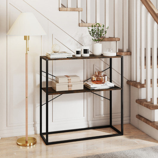 36" Console Table 2-Tier Entryway Table with Wooden Open Shelves and Metal Frame-White