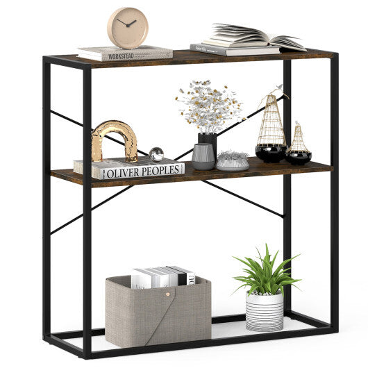 36" Console Table 2-Tier Entryway Table with Wooden Open Shelves and Metal Frame-White