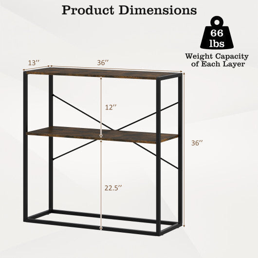 36" Console Table 2-Tier Entryway Table with Wooden Open Shelves and Metal Frame-White