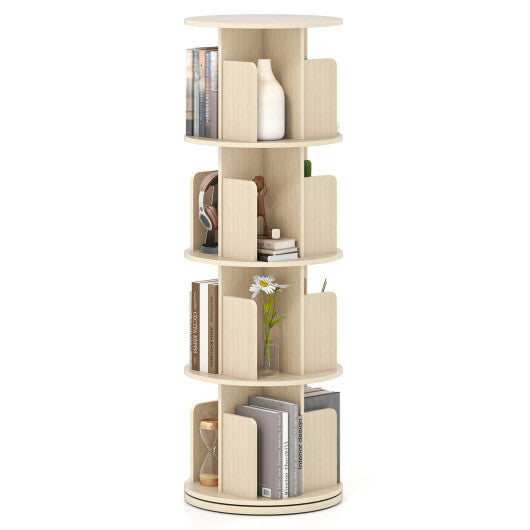 4-Tier Rotating Bookshelf 360 Display Rack with Dividers and Anti-falling Baffles-Natural