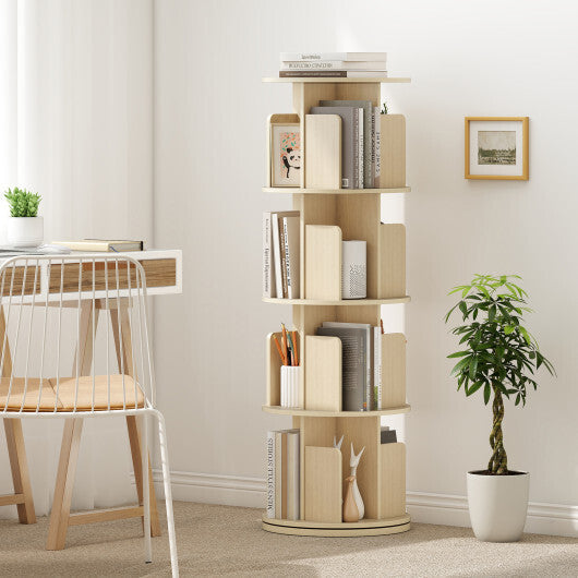4-Tier Rotating Bookshelf 360 Display Rack with Dividers and Anti-falling Baffles-Natural