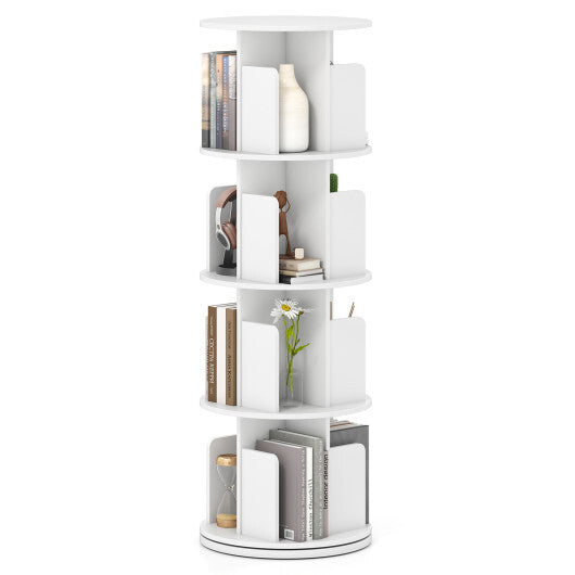 4-Tier Rotating Bookshelf 360 Display Rack with Dividers and Anti-falling Baffles-Natural