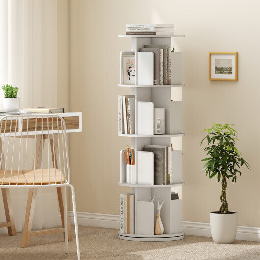 4-Tier Rotating Bookshelf 360 Display Rack with Dividers and Anti-falling Baffles-Natural