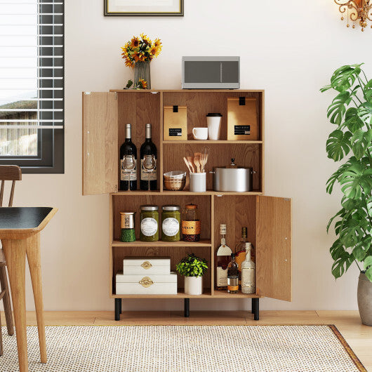 47 Inch Storage Cabinet Freestanding Bookcase with 2 Doors and 4 Open Shelves-Natural