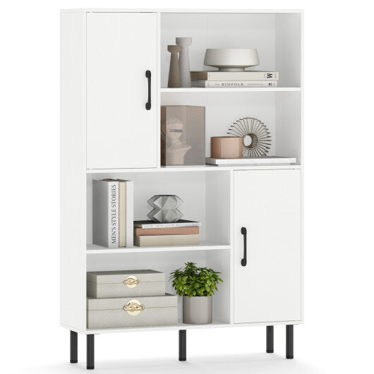 47 Inch Storage Cabinet Freestanding Bookcase with 2 Doors and 4 Open Shelves-Natural