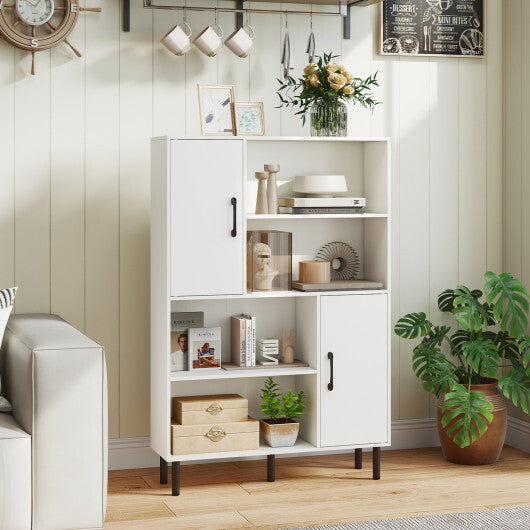 47 Inch Storage Cabinet Freestanding Bookcase with 2 Doors and 4 Open Shelves-Natural