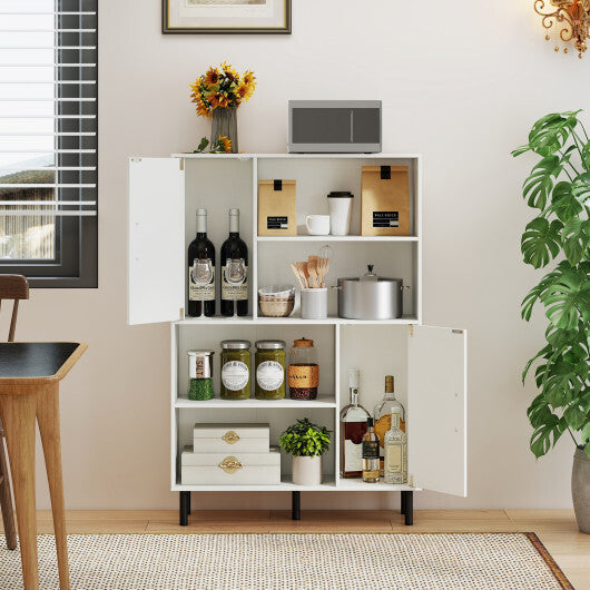 47 Inch Storage Cabinet Freestanding Bookcase with 2 Doors and 4 Open Shelves-Natural