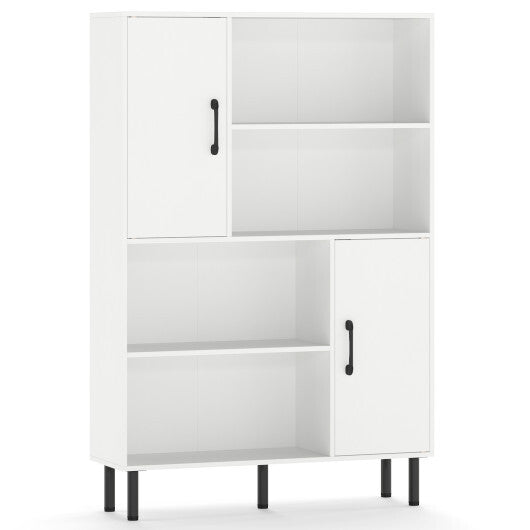 47 Inch Storage Cabinet Freestanding Bookcase with 2 Doors and 4 Open Shelves-Natural