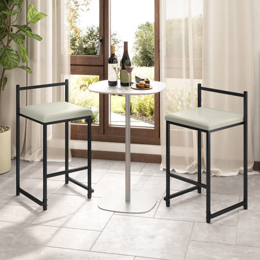 Set of 2 Stackable Counter Height Bar Stools PU Leather Upholstered with Footrest-Black